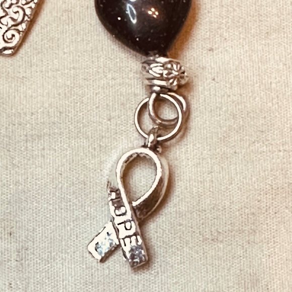 Silver Heart Keychain Bag Charm Glittery Blue Goldstone Hearts & 5 Silver Hearts - Picture 3 of 16